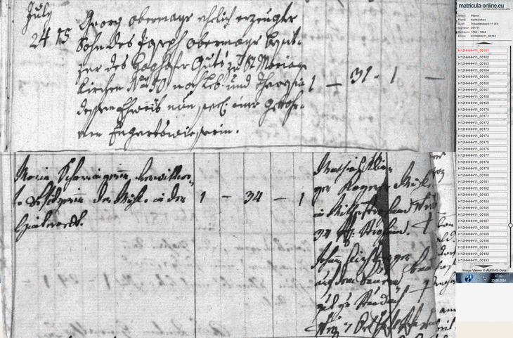 Trauungsbuch Hartkirchen - Georg Obermayr mit Maria Scharinger